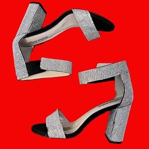 Jeffrey Campbell Lindsay Ankle Strap Sandal
Black satin and rhinestones